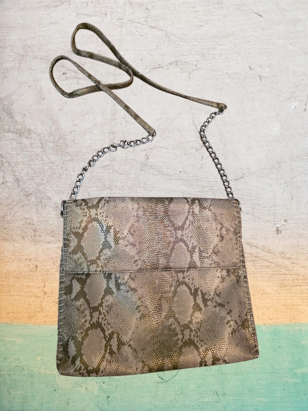 Chico’s Metallic Snakeskin Embossed Crossbody Clutch Gold Chain Evening Bag